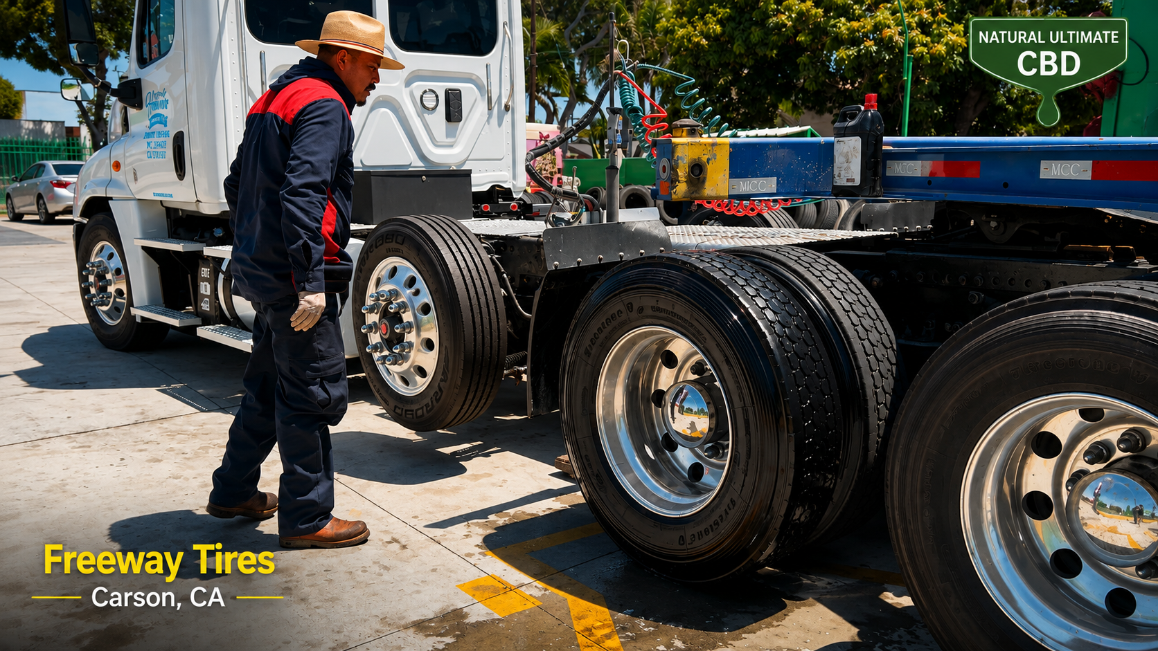Commercial tire technician working at Freeway Tires in Carson California