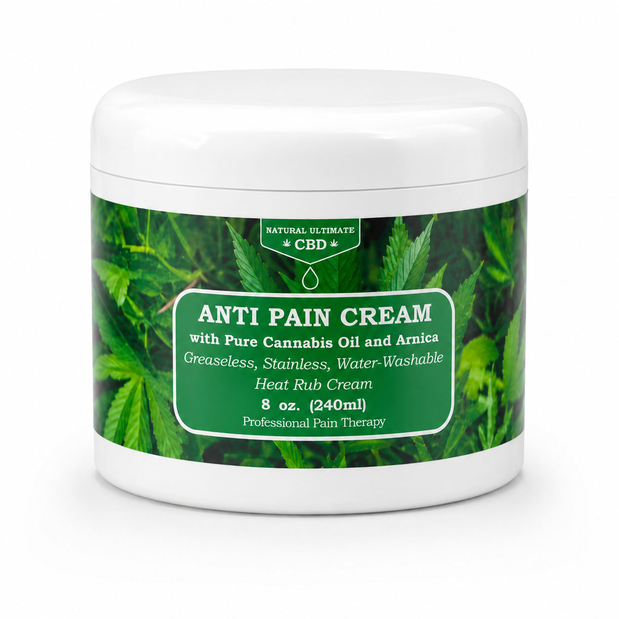 Natural Ultimate CBD Anti Pain Cream 8 oz topical CBD cream jar