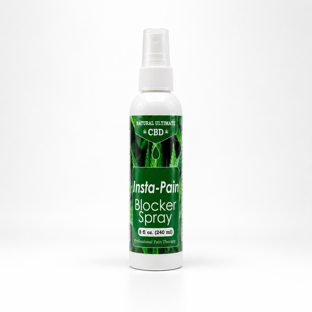 Natural Ultimate CBD Insta-Pain Blocker Spray 8 oz (240 ml) topical spray bottle on white background