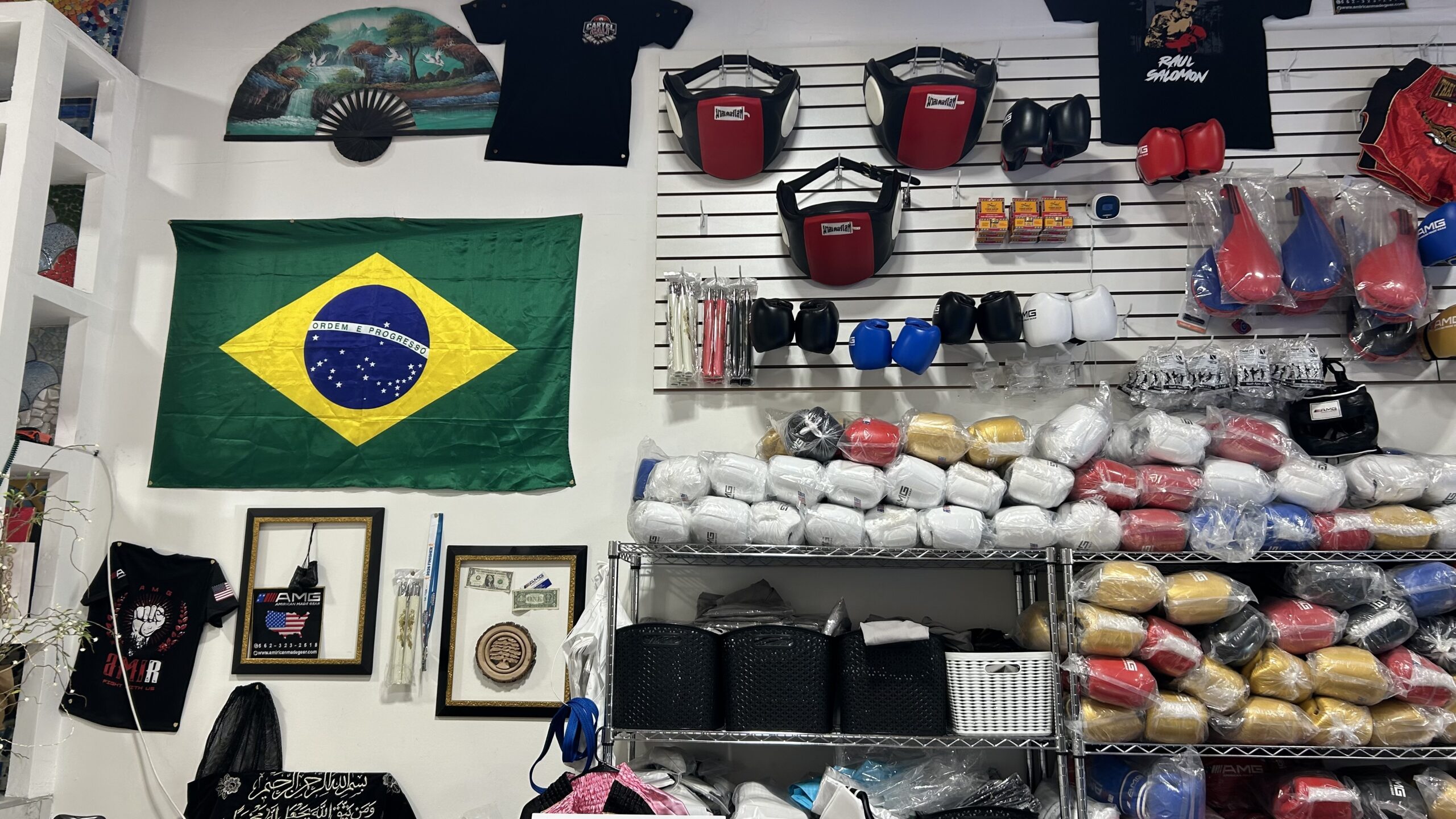 American Made Gear boxing equipment and training gear inside the Long Beach California store